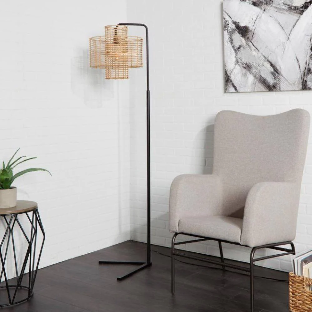 70" Hangover Floor Lamp with Woven Rattan Shade