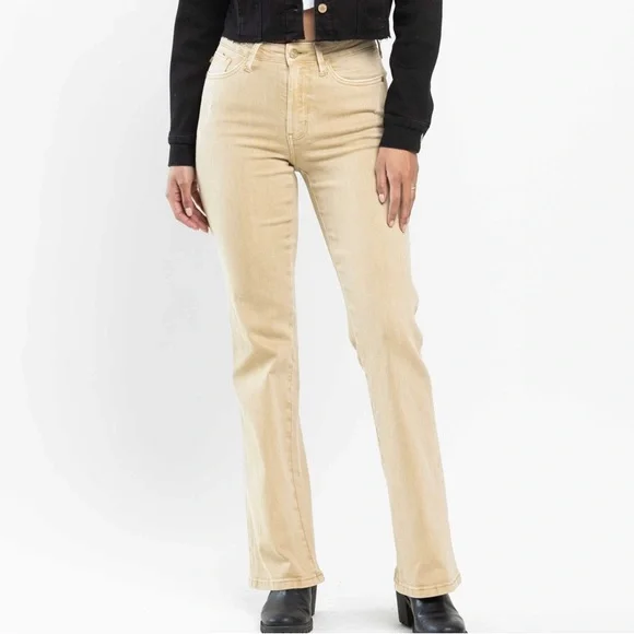 Judy Blue Mid-Rise Garment Dyed Khaki Slim Bootcut Jeans 88504 - Image 2