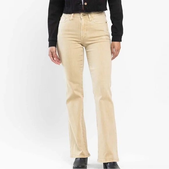 Judy Blue Mid-Rise Garment Dyed Khaki Slim Bootcut Jeans 88504 - Image 3