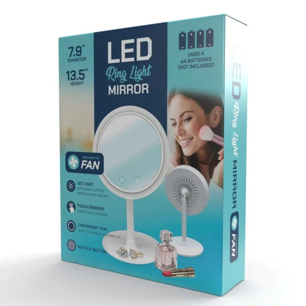 Light-Up LED Ring Light Mirror with Fan - Image 2