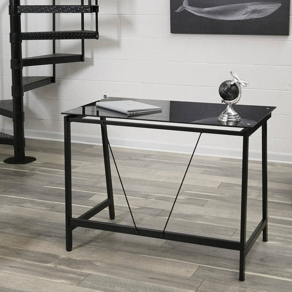 OneSpace Contemporary Black Glass Writing Desk - Image 4